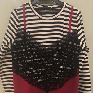 Two in one top shirt and lace camisole